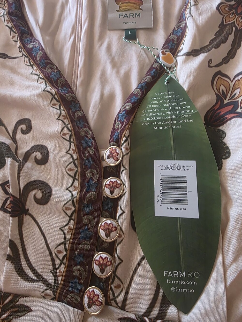 FARM Rio Cream Floral V-Neck Long-Sleeve Maxi Dress - Picture 9 of 9